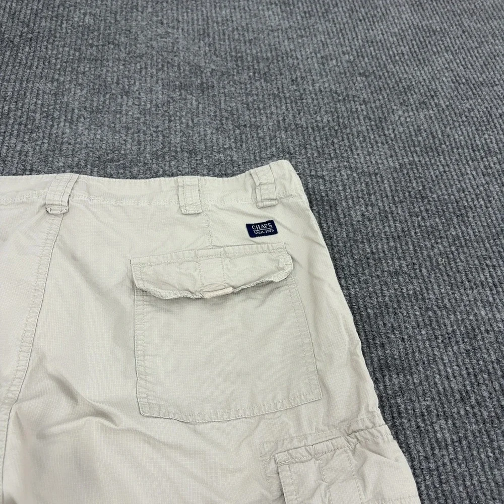 Chaps Cargo Shorts Men 36 Tan Cotton Ripstop Multi Pocket Outdoor Casual Utility